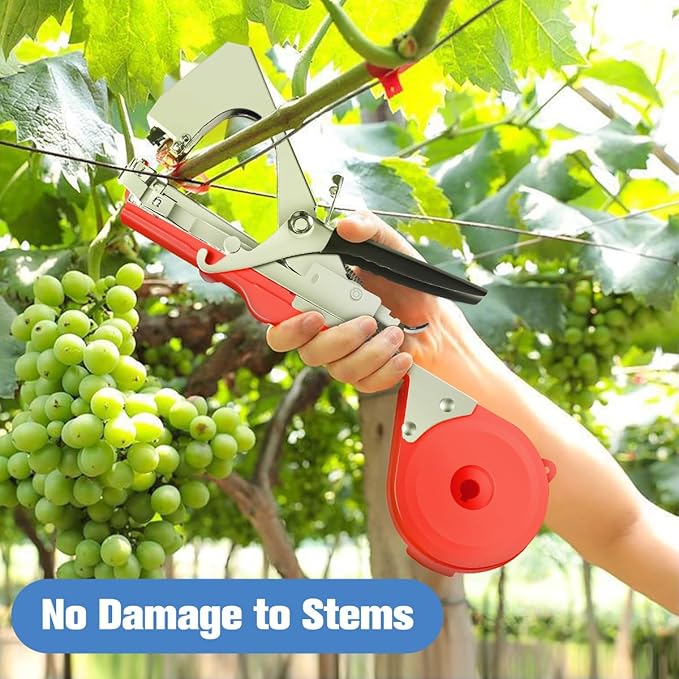 FUNTECK Plant Tying Machine to Tie Tomatoes Peppers and Cucumbers Quickly and Easily, Great for Gardeners Farmers, Including Spare Parts, Tapes and Staples, Red
