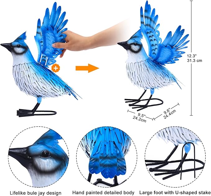 Nacome Blue Jay for Yard Art Statues: Garden Sculptures & Statues Clearance Lawn Decor for Patio Balcony Front - Gifts for Mom Grandma