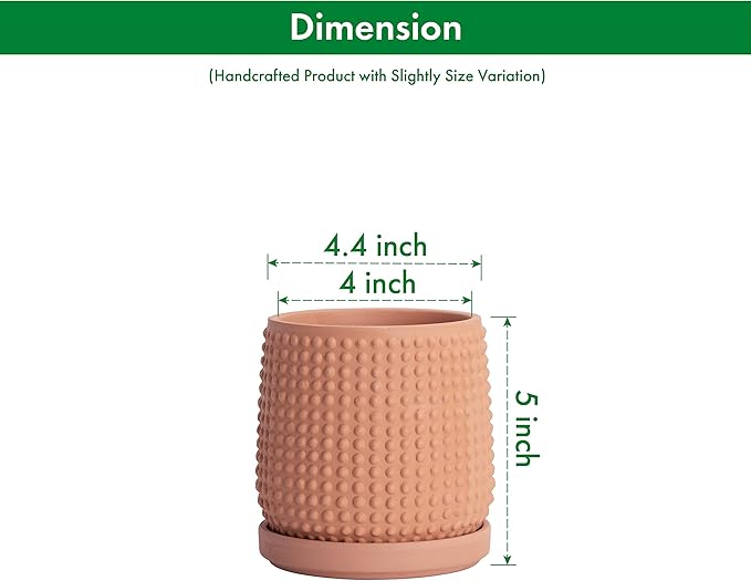 D'vine Dev 4 Inch Terracotta Beaded Planter Pot - Flower Pot with Drainage Holes and Saucers for Indoor Succulent Plants or Flowers,Terracotta, 27-C-Z-7