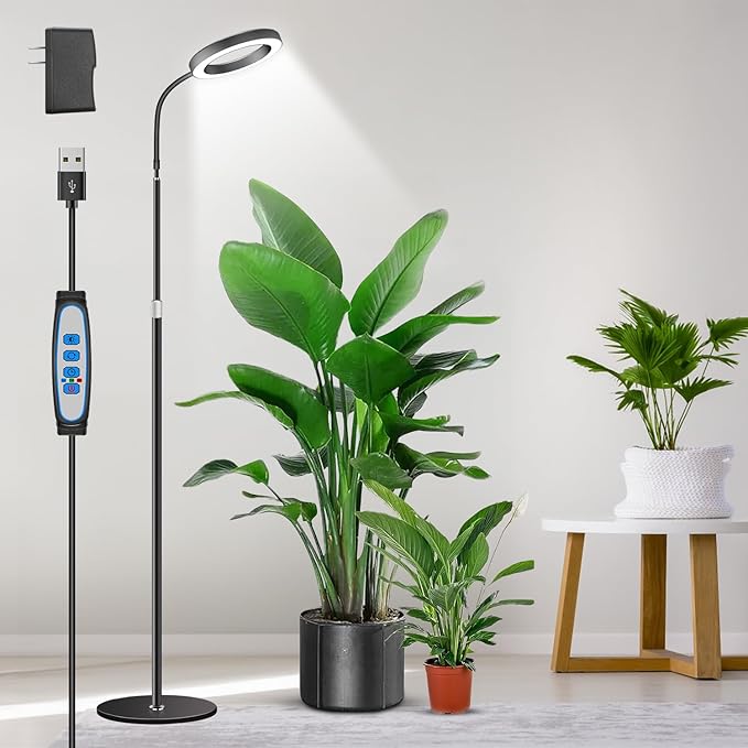 Grow Lights for Indoor Plants, Full Spectrum Floor Standing Plant Lights with 68" Stand for Growing Large Tall Plants, Black Halo LED Plant Grow Light with 6/12/16H Timer