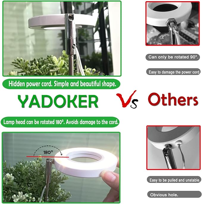 Plant Grow Light,Yadoker LED Growing Light Full Spectrum for Indoor Plants,Height Adjustable, Automatic Timer, 5V Low Safe Voltage,Idea for Small Plant Light…
