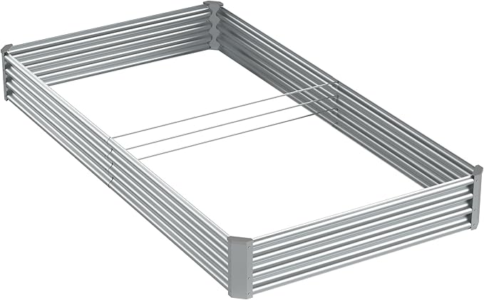 8x4x1ft Galvanized Raised Garden Bed-Outdoor Galvanized Planter Box for Vegetables, Fruits,Herbs, Flowers, Metal Raised Garden Bed kit-Sliver