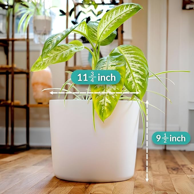 Willowy 12 inch Large Matte White Ceramic Planter - 12 Inch Pots for Plants Indoor, Modern White Planters for Indoor Plants, Big 12 Inch Plant Pot, White Plant Pot with Drainage Hole Plug