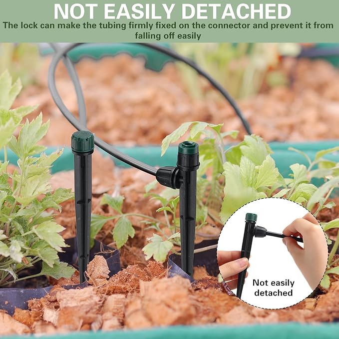 100 Pcs Drip Irrigation Emitters for 1/4" Tubing 50 Micro Irrigation Emitters Sprayer 50 Adjustable 360 Degree Water Flow Drippers for Garden Irrigation System(Green, Latch)