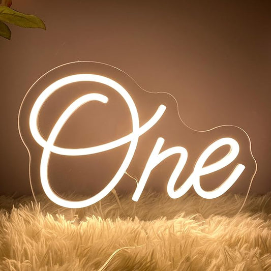 One Neon Sign for First Birthday, LED Neon Lights One Table Number Neon Light Lamp for Home Birthday Party Decor Photo Prop Christmas Gift