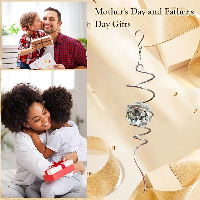 Gazing Ball Spiral Tail, Wind Spinners Stabilizer with Swivel Hook & Clear Crystal Ball, Hanging Suncatcher Decoration, Rainbow Maker Indoor Outdoor Ornaments Creative Decorative Gifts 13"