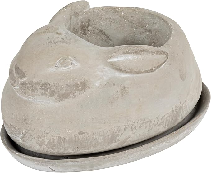 Creative Co-Op Cement Rabbit Planter with Saucer (Set of 2 Pieces)