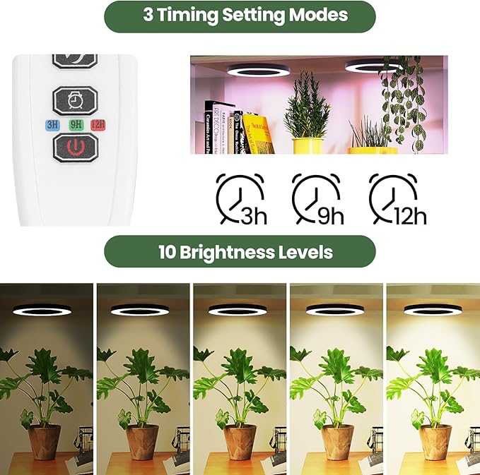 Mosthink 6.3" Ceiling Grow Lights for Indoor Plants, 288 LEDs Plant Light Full Spectrum, Under Cabinet Growing Lamp with Auto Timer, 10 Dimmable Levels, 3 Modes with Transparent Cover,Corded