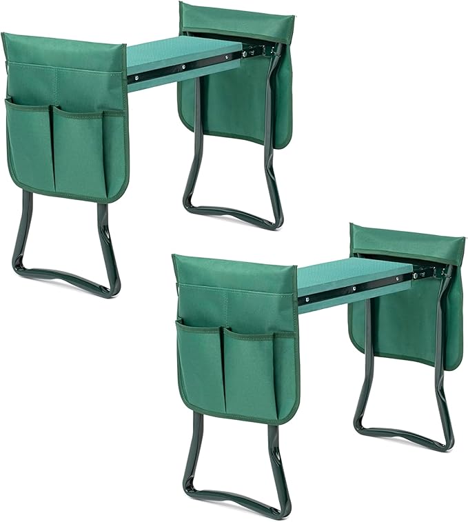 Simple Deluxe Garden Kneeler and Seat, Foldable Kneeling Stool with Thicker EVA Foam Pad Heavy Duty Bench, with Tool Pouch, Gifts for Outdoor Gardening, Fishing, Green, 2 Pack