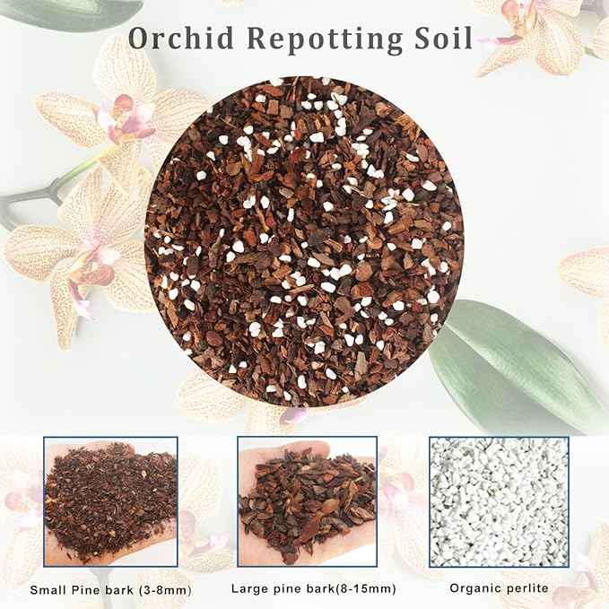 2QT Orchid Potting Mix with Mix Pine Bark & Perlite, Orchid Repotting Soil Medium Great for Indoor Plant Root Climbing & Expanding