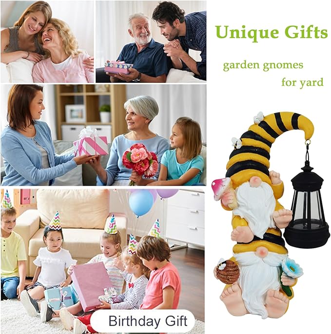 Garden Gnomes Outdoor Solar Bee Garden Gnomes with Led Lantern Outdoor Decor for Yard,Patio,Lawn,Gnome Gifts for Women,Mom,Gnomes Decorations for Yard