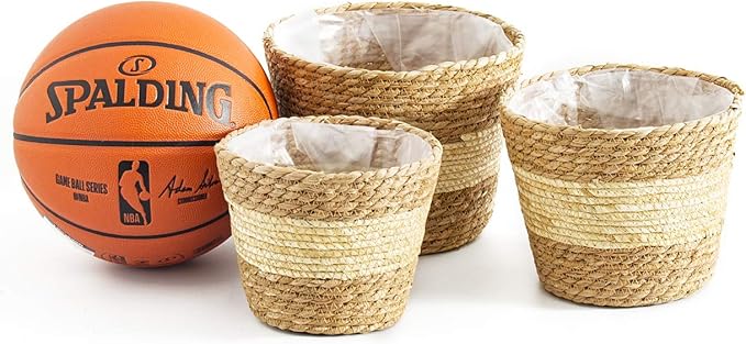 Plant Pots for Indoor Plants, Seagrass Plant Basket Flower Pots Cover, Plant Containers,9.8 inch,Beige&Brown, Set of 3