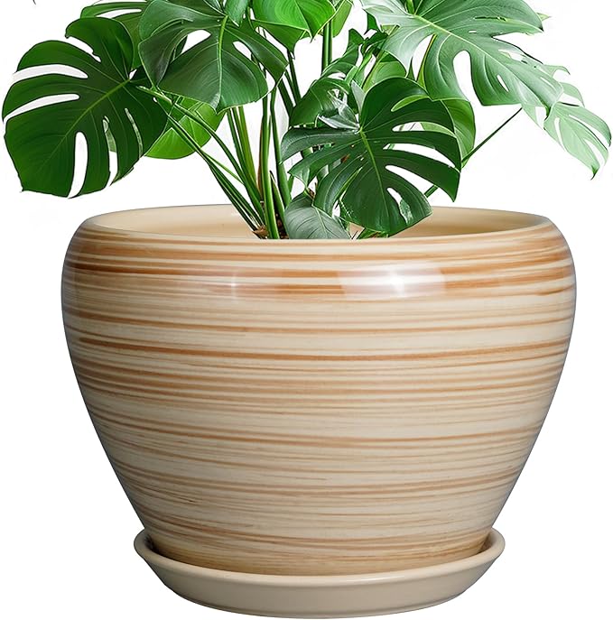 Ceramic Pot for Plant 10 Inch - Planter for Outdoor Plants Indoor Plant Pot with Drainage Hole Large Planter Round Flower Pot for House Patio Garden Yellow