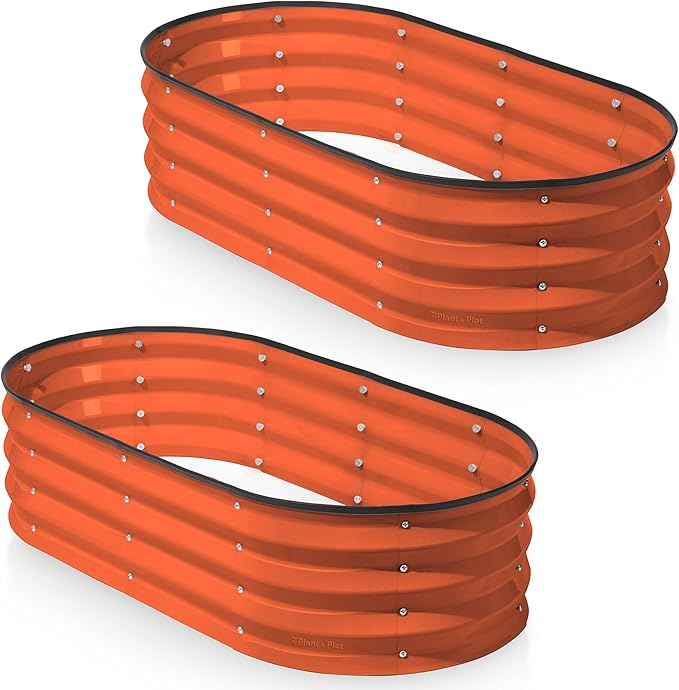 Galvanized Raised Garden Beds Outdoor // 4×2×1 ft (2-Pack) Planter Raised Beds for Gardening, Vegetables, Flowers (Orange) // Large Metal Garden Box