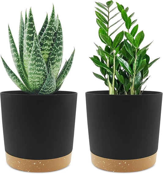 QCQHDU 6.5 inch Plant Pot, 2 Pack Planters for Indoor Plants with Drainage Holes & Saucer, Outdoor Flower Pots Home Garden Modern Decor