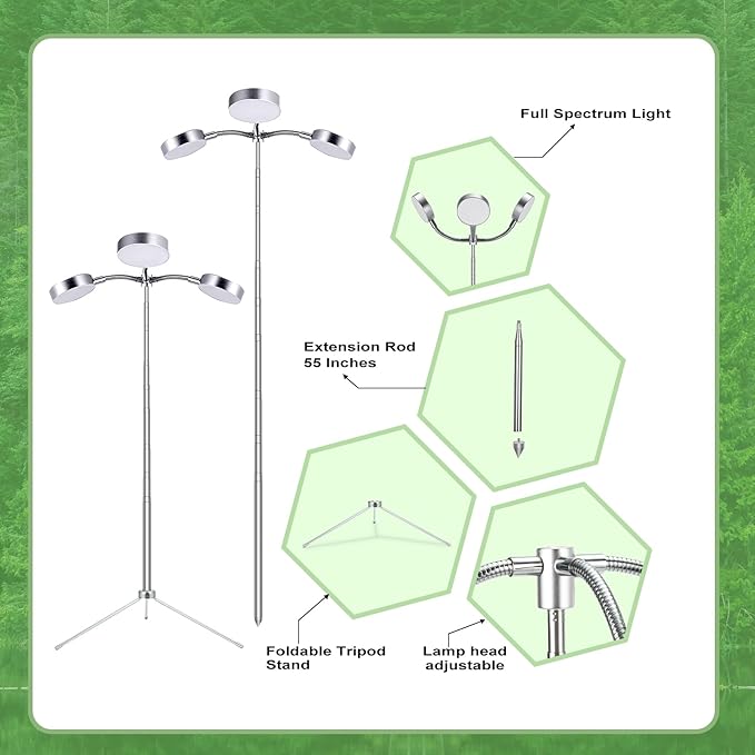 Grow Lights Full Spectrum with Detachable Tripod Stand, Multi-Functional 10-55 Inches Height Adjustab Stand and Desktop Plant Growing Lights for Indoor Large Small Plants with Auto On/Off Timer