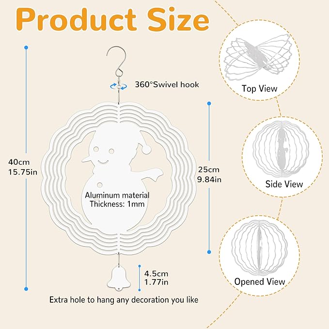 Sublimation Wind Spinner Blanks, 10 Inch 3D Aluminum Metal Hanging Wind Spinner Bulk for Garden Yard Outdoor, Window Porch Decoration for Heat Press Transfer DIY (20. snowman-6pcs)
