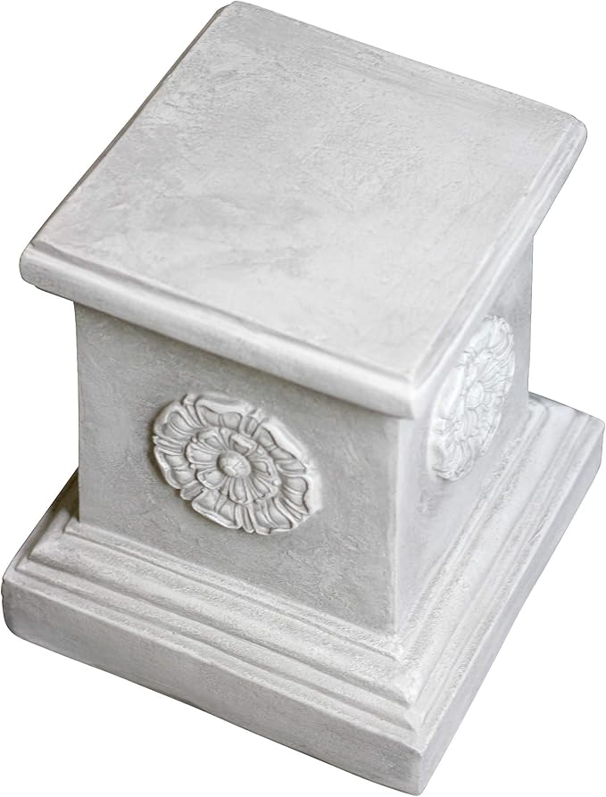 Design Toscano English Rosette Indoor/Outdoor Sculptural Garden Plinth Base Statue Riser, Large 13 Inch Tall, Cast Stone Resin, Antique Stone Finish