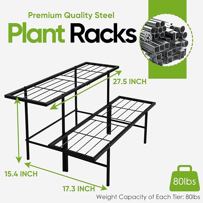 2-Tier Black Metal Ladder Plant Stand, Versatile for Indoors & Outdoors, Perfect as a Multi-Plant Display Rack for Windowsills, Patios, Balconies