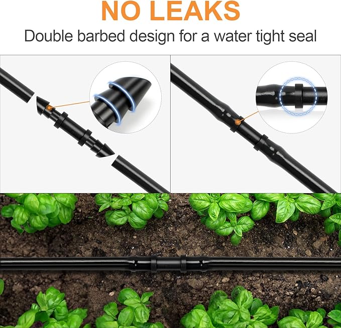 60 Pieces 1/4" Drip Irrigation Coupling Fittings：Drip Line Double Barbed Coupler Connectors for 1/4 Inch Irrigation Tubing Quick Connect 1/4'' Coupler with Sharp End for Drip Irrigation System