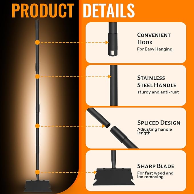 Floor Scraper Ice Scraper with 59 Inch Adjustable Handle,Garden Cleaning Shovel,Snow Shovel,Spade Shovel,Lawn Edging Scraper Shovel, Outdoor Spade Tool Garden Tool for Weeding,Digging,Ice Removal