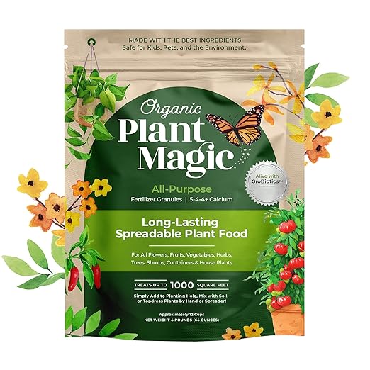 Organic Plant Magic - Truly Organic™ Slow Release Granular Fertilizer : Long-Lasting Plant Food Granules - Indoor & Outdoor Flowers, Vegetable Gardens, Fruit Trees, Shrubs, House Plants [One 4 lb Bag]