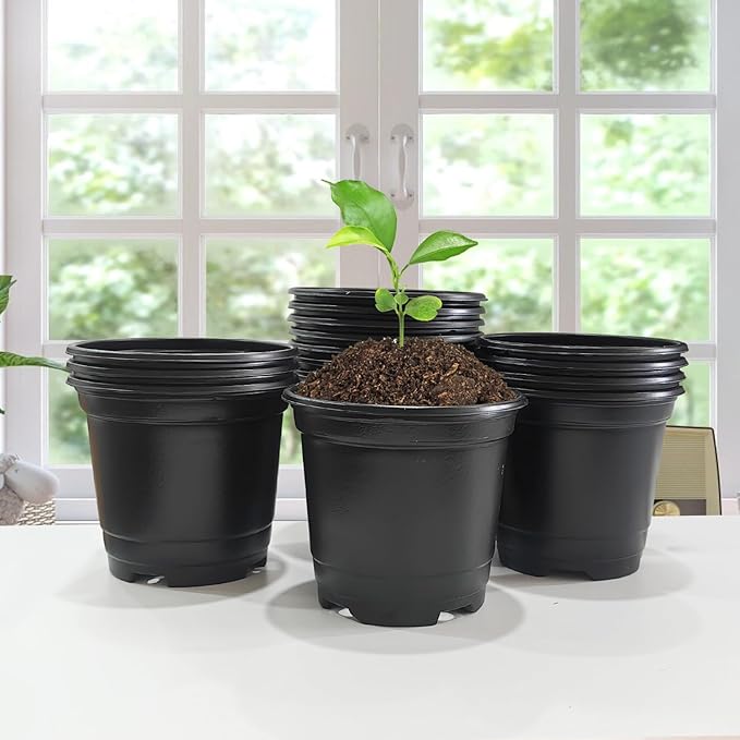 10CM Black Seedling Pots 4 inch Thick Nursery Pots 50 Pcs, Soft and Sturdy Seeds Starter Pots(50Pack，Black)