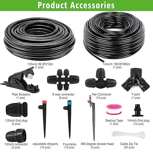 236FT Drip Irrigation Kits, Automatic Drip Irrigation System with 1/4 Drip Irrigation Tubing for Outdoor Plants, Garden Misting Plant Watering System for Yard, Lawn, Patio, Raised Bed