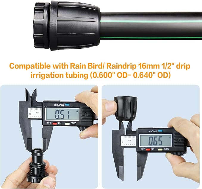 Drip Irrigation Fittings for 1/2 Inch Drip Tubing (1/2" ID x 0.65" OD)：1/2'' Drip Line End Caps Anti-drop Locked Nut Barbed Plug Connectors Garden Irrigation System Parts (10 Pack)