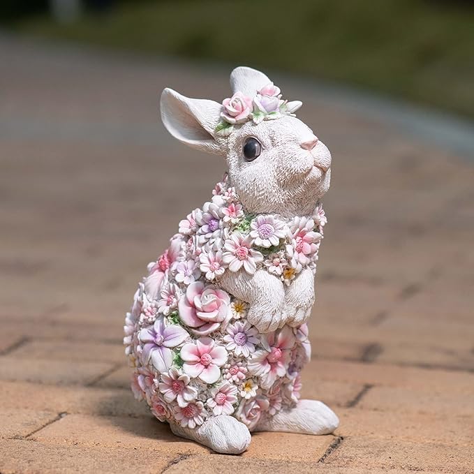 Rabbit Statue Outdoor Statues Bunny Figurines Garden Decor Resin Easter Decorations Bunnies Gifts Home House Kitchen Figurine Patio Lawn Yard Art Housewarming Funny Decoration (10inch)