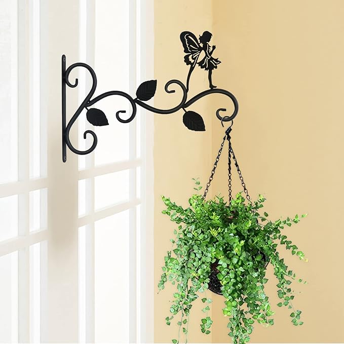 Hanging Plants Bracket 12" Angel Planter Outdoor Hooks Hangers for Flower Baskets Pot Bird Feeder Wind Chimes Lanterns Patio Garden Outdoor Indoor Metal Black, 4 Pack