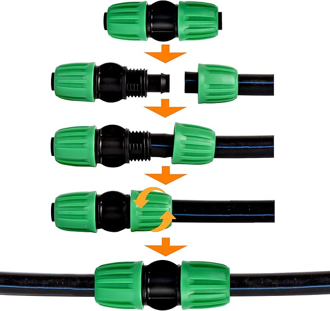 Drip Irrigation Parts, 1/2 inch Irrigation Tubing Coupling Connectors, Locking Caps Barbed Fittings, Fit OD 0.60"-OD 0.65" PE Pipe For Garden Irrigation System-12 Pcs/pack