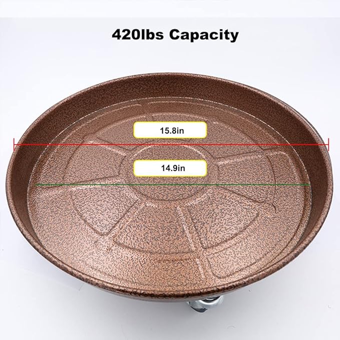 Artline 16" Round Plant Stand with Lockable Wheels, 420lbs Heavy Duty for Indoor Outdoor, Large Rolling Dolly Planter Caddy on Casters to Carry Potted Flower Pot, Round Metal Tray NO Holes, 2 Pack