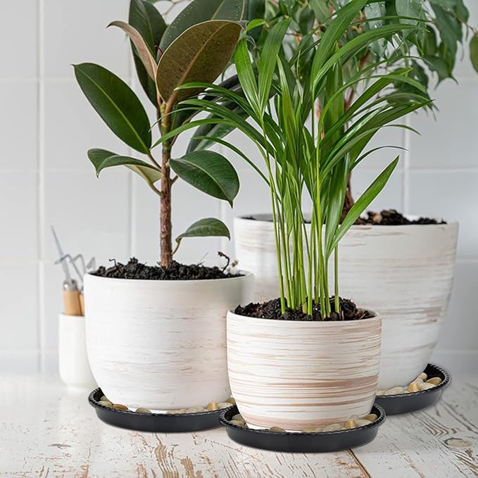 9 Packs Plant Saucers (8 inch /10 inch /12 inch) inch Plastic Plant Trays Thicker Sturdier Plant Pot Saucers Stronger Flower Pot Tray for Indoor Outdoor-Black