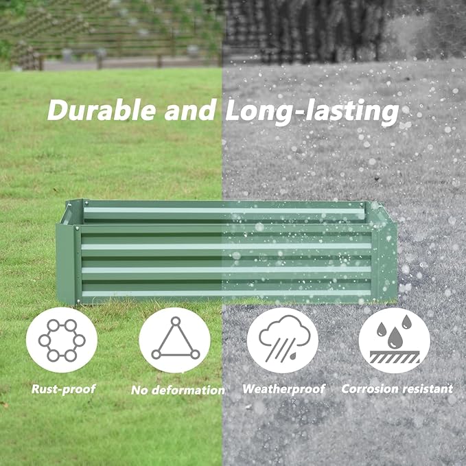 Aoodor 4 x 2 x 1 ft Outdoor Raised Garden Bed, Reinforced Galvanized Steel Planter Box for Vegetables, Flowers,Fruits and Herbs