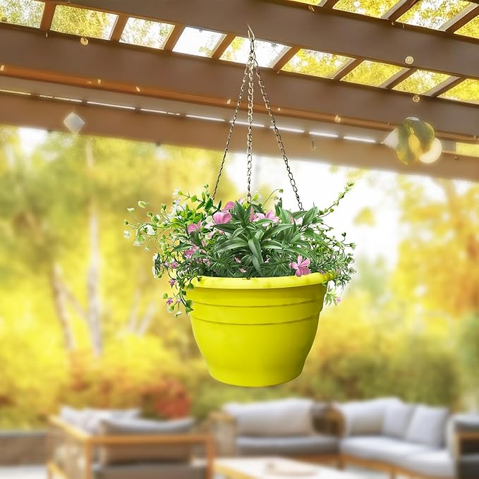 10" Planter Pot for Indoor Plants 5 Pack Plant Pots with Drainage Hole and Rubber Plug, Durable Lightweight Flower Pots Perfect for Home Decor, Yellow