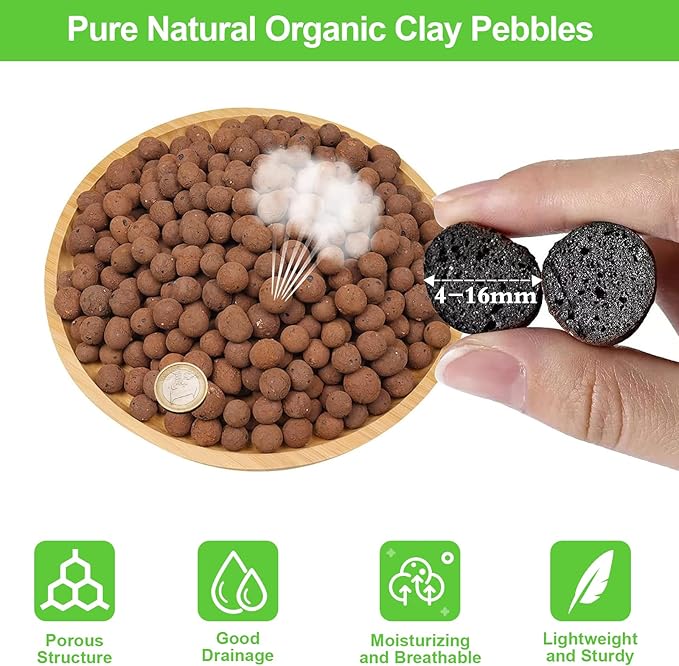 Riare 2 LBS Organic Expanded Clay Pebbles for Plants- 4mm-16mm Natural Leca Balls Lightweight Hydroponic Clay Pebbles Aggregate for Indoor Plants, Hydroponic Growing, Plants Drainage, Aquaponics