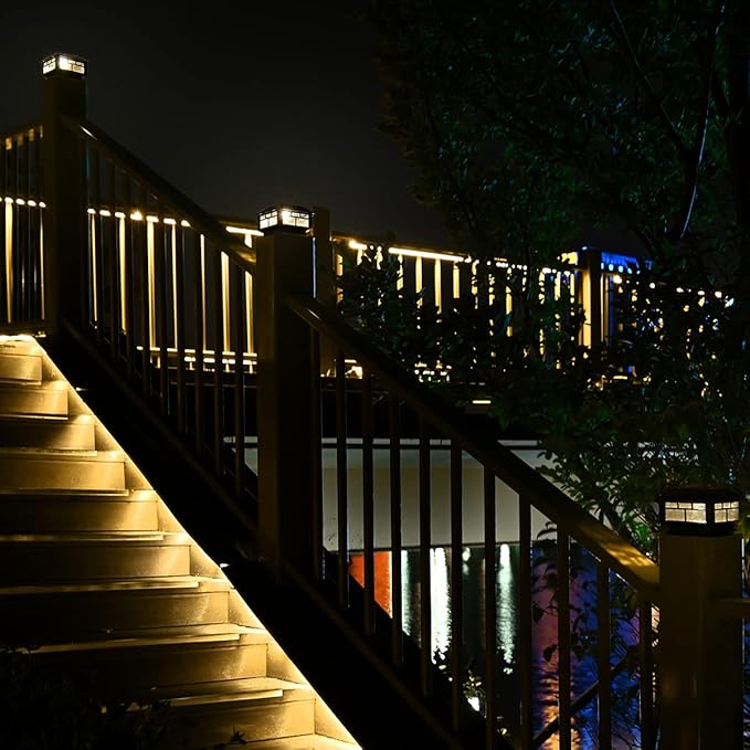 Solar Post Cap Lights Outdoor, 20LM Fence Post Cap Lights, 3.5x3.5 4x4 5x5 Inch Wooden Post Solar Lights Waterproof, Deck Lights Solar Powered for Garden Deck Patio Decoration(Black 2 Packs)