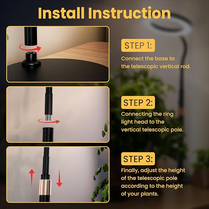 Grow Light, LED Plant Light for Indoor Plants Growing, Full Spectrum Desk Grow Lamp with Pedestal, Automatic Timer for 3H/9H/12H, 10 Dimmable Levels, Height Adjustable