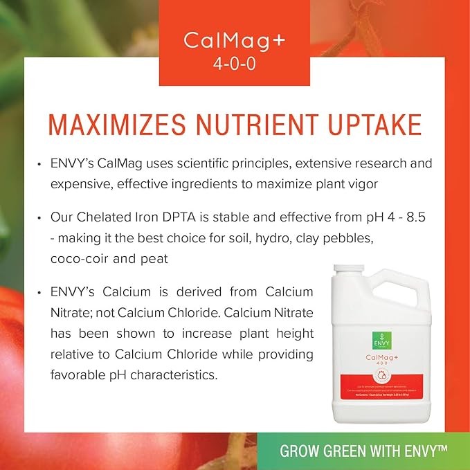 ENVY CalMag+ Fe (4-0-0) Professional Grade Calcium, Magnesium and Iron Liquid Plant Food | Superior Calcium Source (No Calcium Chloride) (2X Gallon)