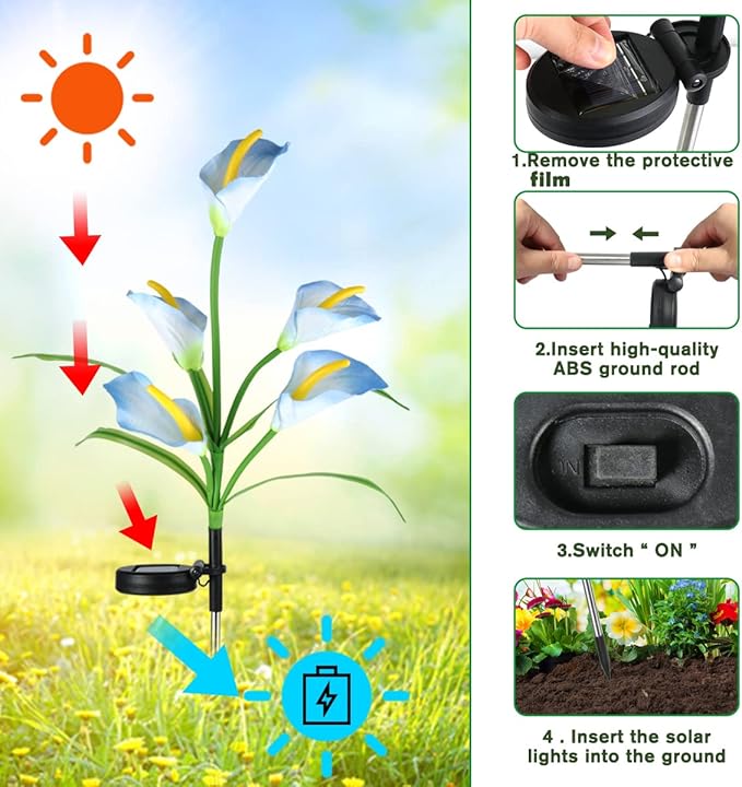 Veesee Solar Garden Stake Lights, 2 Pack Multi-Color Changing LED Calla Lily Lights - Solar Powered for Patio, Lawn, Garden, Yard, Grave Decoration