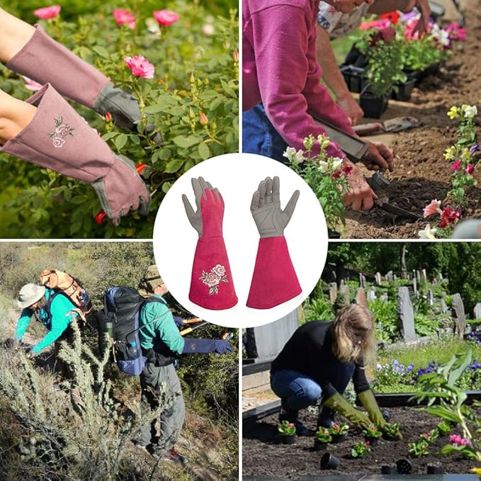 Rose Pruning Gloves Thorn Proof, Embroidery Leather Gardening Gloves with Extra Long Forearm Protection