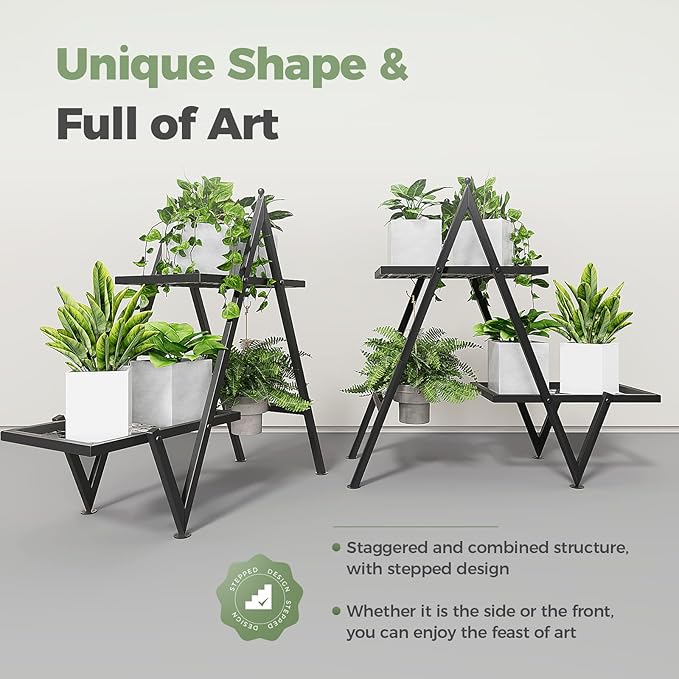 Bamworld Metal Plant Stand Indoor Outdoor 2 Tier Corner Plant Stand Flower Stand Plant Table Plant Shelf for Multiple Plants Heavy Duty Plant Holder for Patio Garden Balcony Living Room Bedroom