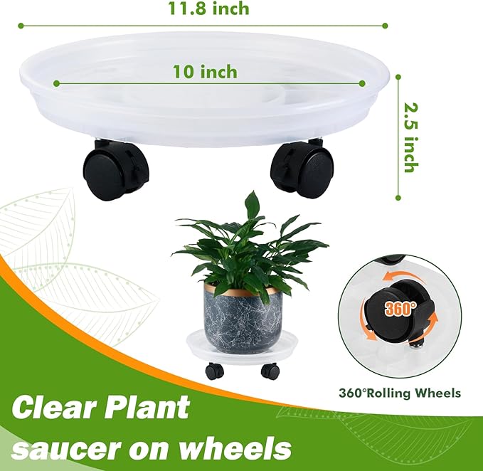 4 Packs Plant Caddy with Wheels 11.8" Plastic Rolling Plant Stands Heavy-duty Plant Dolly with Casters Indoor Outdoor Wheeled Plant Roller Base Large Planter Saucers Plant Mover