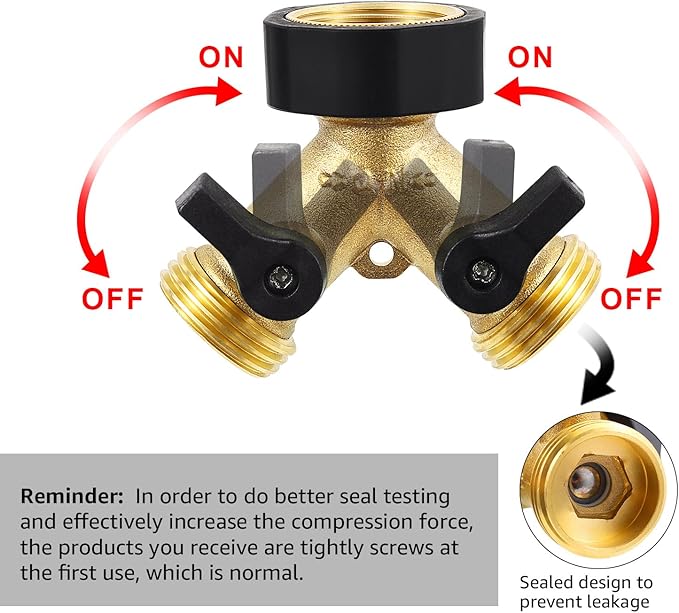 Heavy Duty Garden Faucet Splitter Hose Splitter with Shut-Off Valves Garden Hose Splitter Y Splitter Connect Faucet for Outdoor Garden Irrigation Watering Suitable for All American Thread 3/4