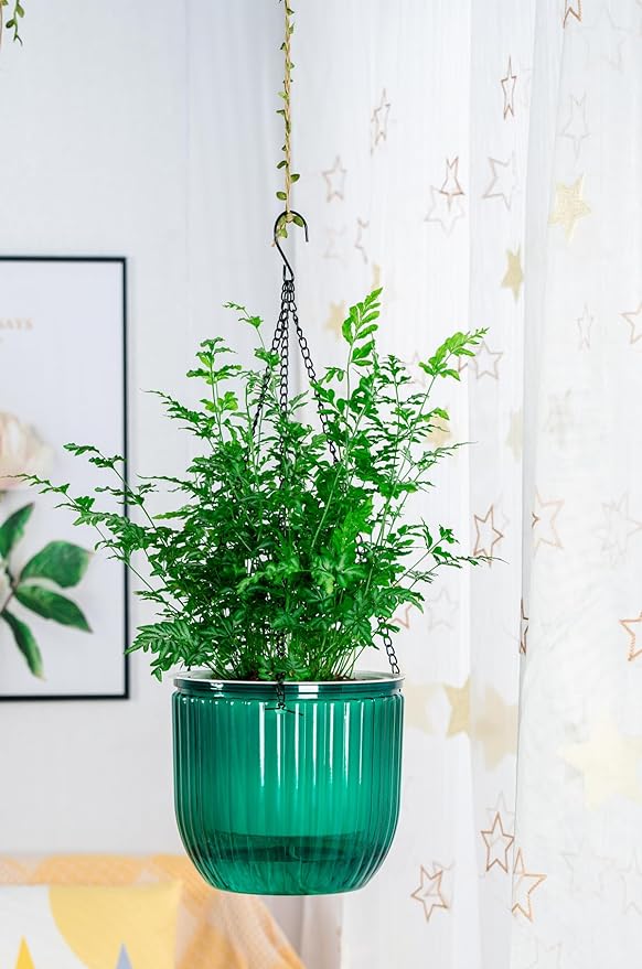 Melphoe 1 Pack Self Watering Hanging Planters Indoor Flower Pots, 8.3 Inch Outdoor Hanging Plant Pot Basket, Plant Hanger with 3Hooks Drainage Holes for Garden Home