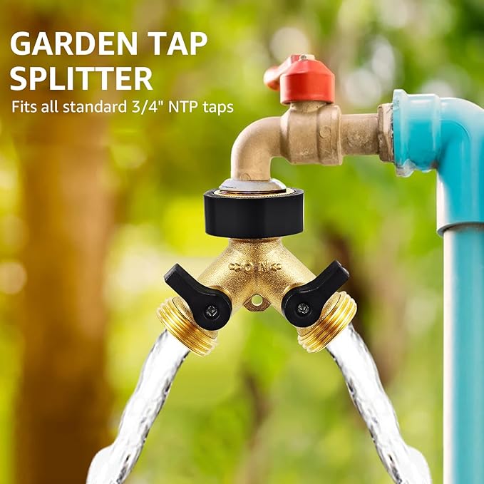 Heavy Duty Garden Faucet Splitter Hose Splitter with Shut-Off Valves Garden Hose Splitter Y Splitter Connect Faucet for Outdoor Garden Irrigation Watering Suitable for All American Thread 3/4