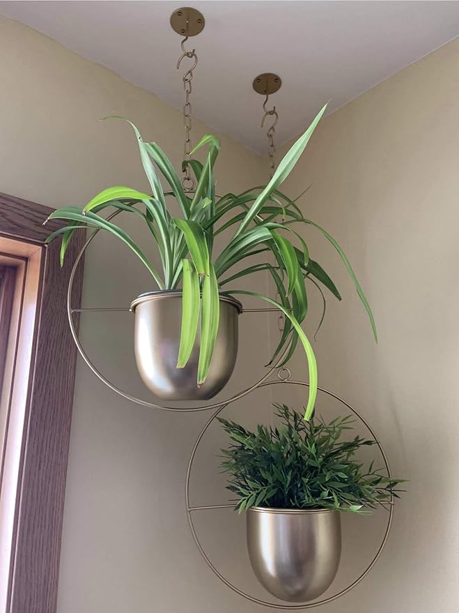 2 Pack Gold Hanging Planter, Hanging Planters for Indoor Plants with 5.5" Pot + Ceiling Hook + Extender Chain, Gold Plant Hanger, NO Plant incld