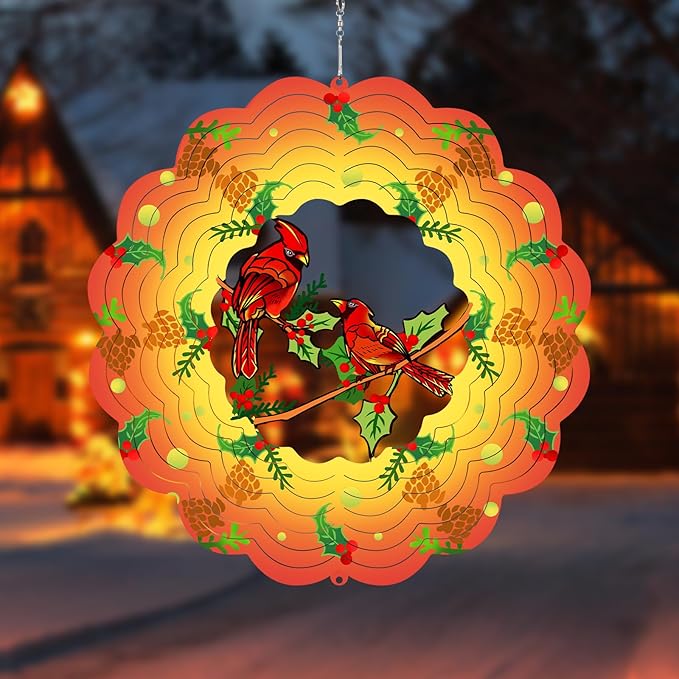 Cardinal Wind Spinners Metal Cardinal Gifts for Women, Mom, Grandma,12inch Hanging Wind Spinner for Outdoor&Indoor Decor Wind Kinetic Christmas Mother Ornament for Yard Garden Decoration