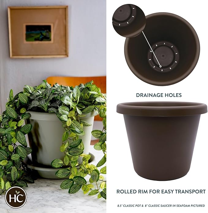 The HC Companies 20 Inch Round Classic Planter - Large Plastic Plant Pot for Indoor Outdoor Plants Flowers Herbs, Chocolate
